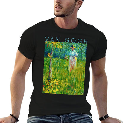 Van Gogh A Woman Walking in A Garden Spring  Eco-friendly Material T-Shirt