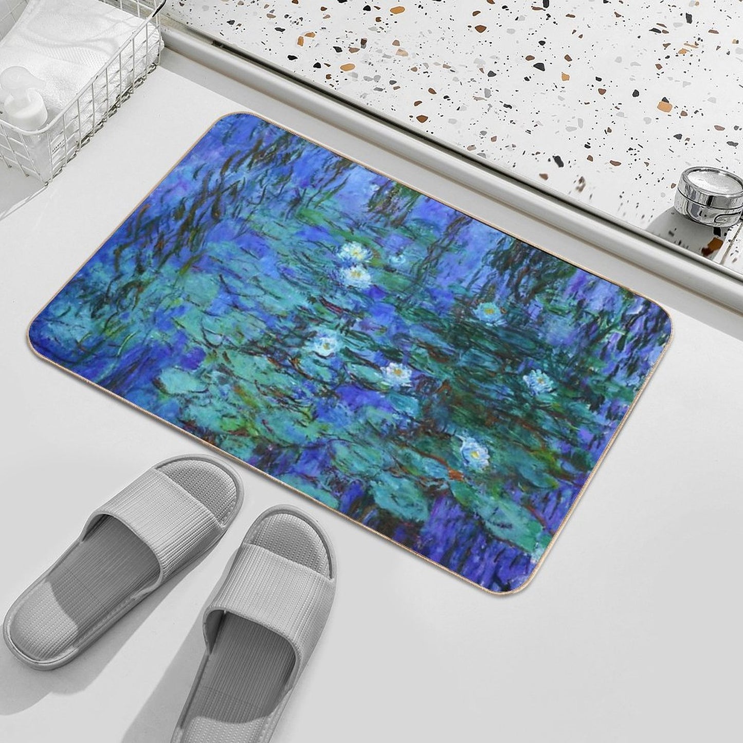 Claude Monet Water Lilies - Blue Water Lilies  Stain-Proof Bath Mat