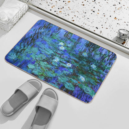 Claude Monet Water Lilies - Blue Water Lilies  Stain-Proof Bath Mat