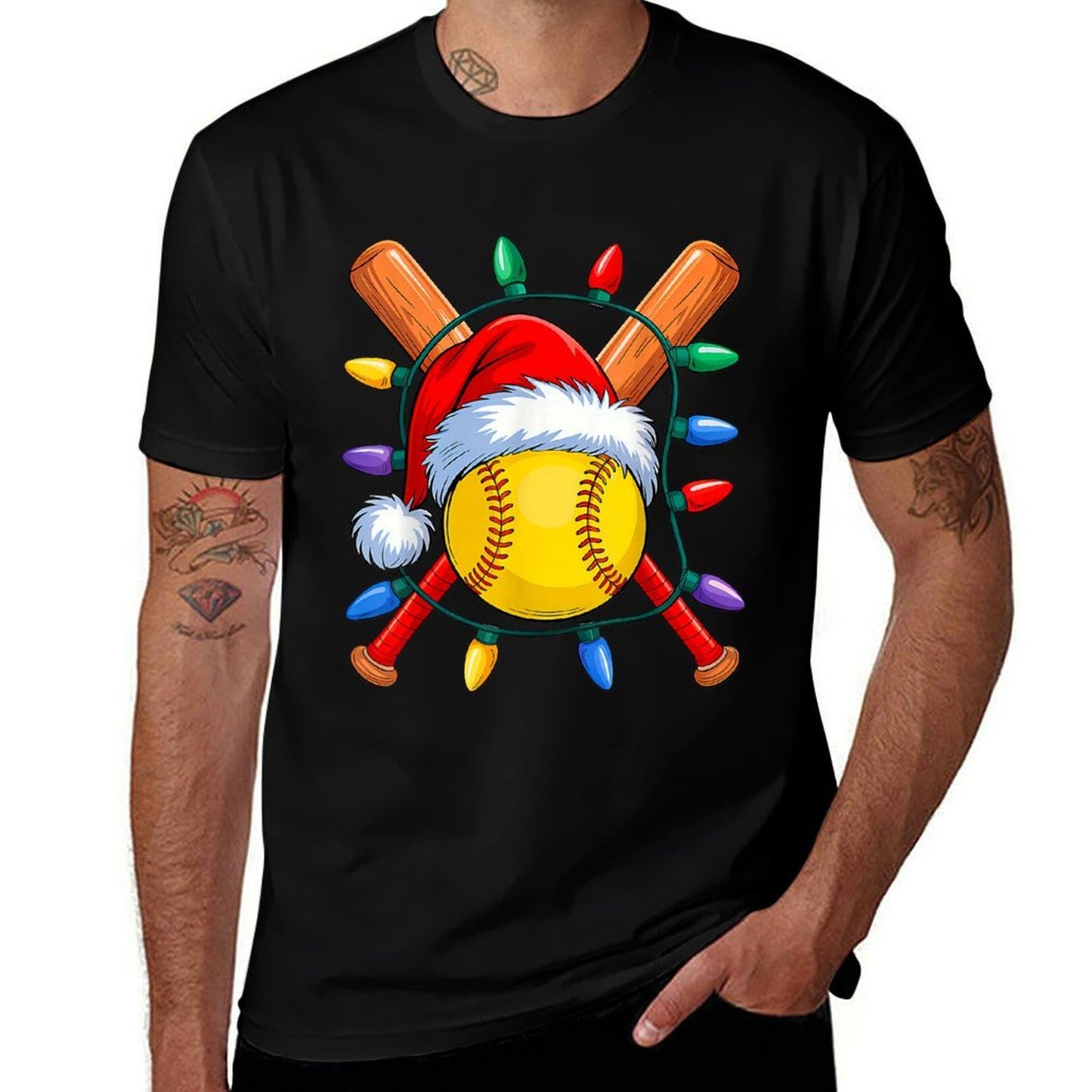 Christmas Softball Xmas Santa Sports Hat Mens Womens Kids  Fade-proof Color T-Shirt