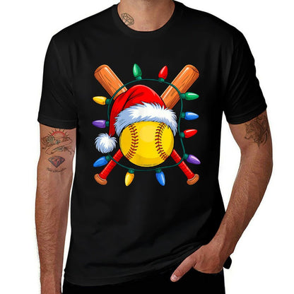 Christmas Softball Xmas Santa Sports Hat Mens Womens Kids  Fade-proof Color T-Shirt