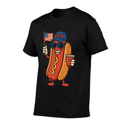 4th of July Hotdog Funny Fourth of July Patriotic USA  Heathered Texture T-Shirt