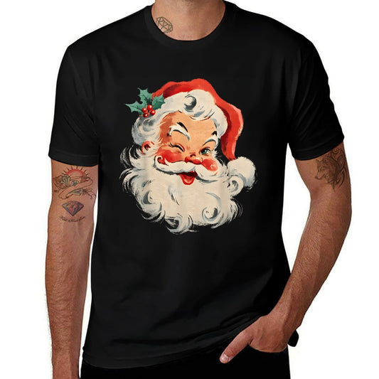 Vintage Retro Merry Christmas Cool Santa Claus Face  Summer-ready Fabric T-Shirt