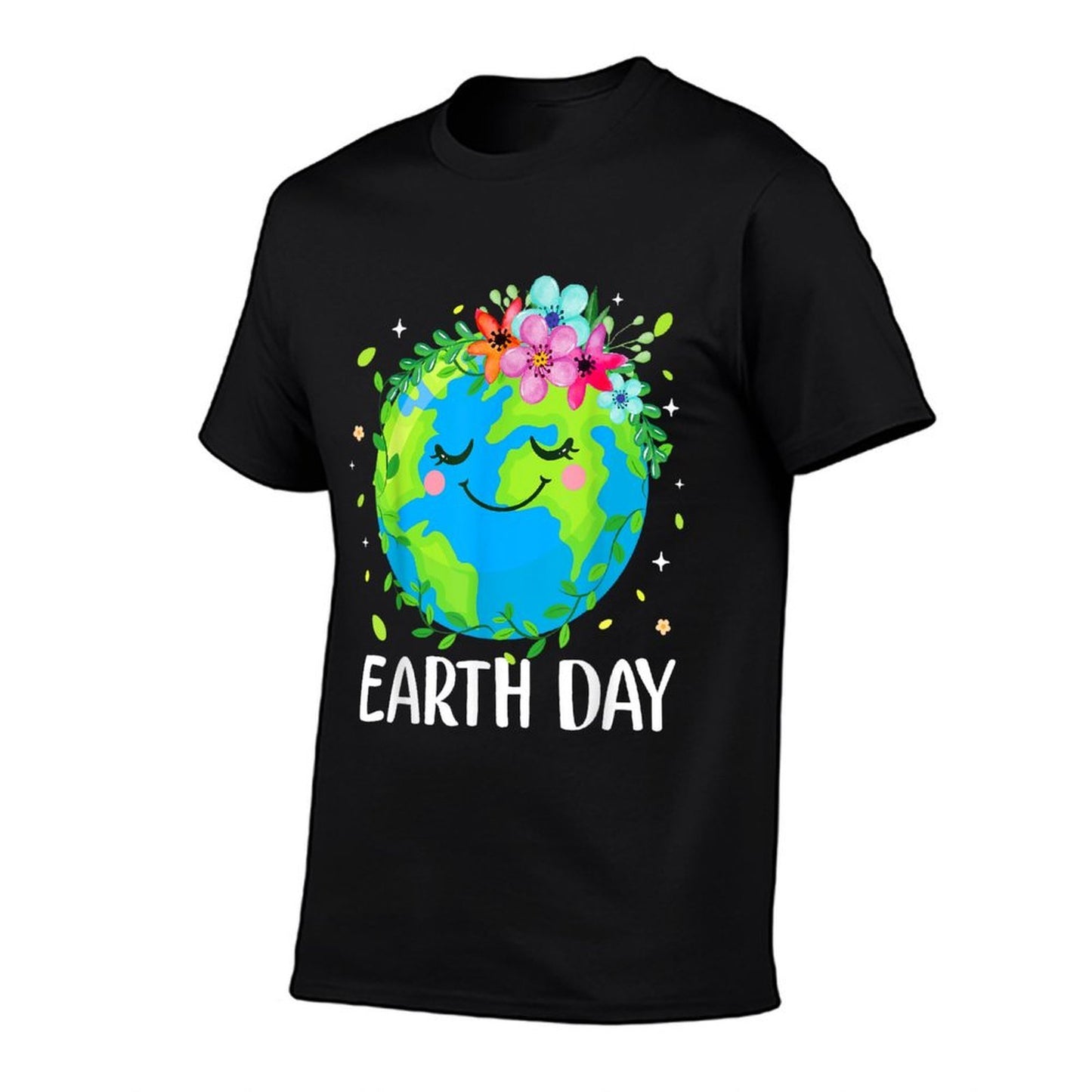 Happy Earth Day Cute Earth With Floral Earth Day 2025  Fade-proof Color T-Shirt