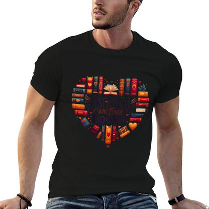 Cute Just A Girl Who Loves Books - Heart Shape Reader  Durable T-Shirt
