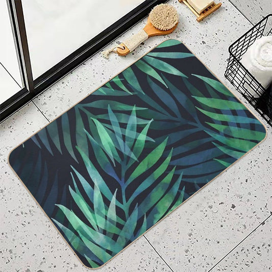 Dark Green Palms Leaves Pattern  Slip-Resistant Bath Mat