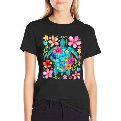 Boho Floral Turtle Save The Sea Turtle Ocean Animals  Slim-fit Cut T-Shirt