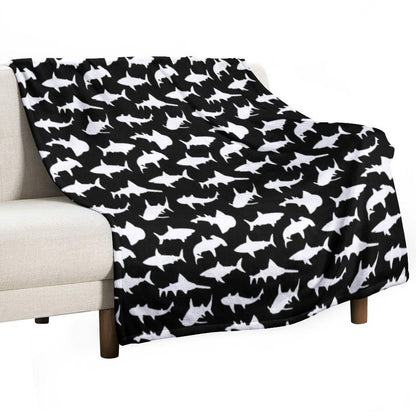 Sharks on Black Machine-washable Throw Blanket