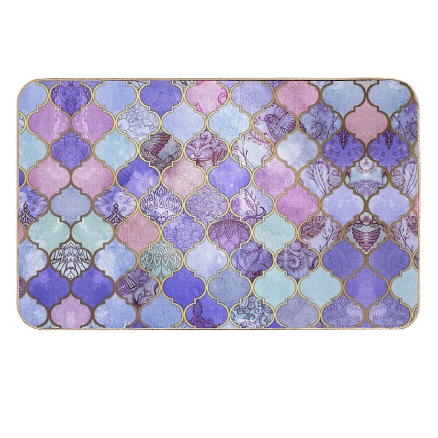 Royal Purple, Mauve & Indigo Decorative Moroccan Tile Pattern  Fade-Resistant Bath Mat