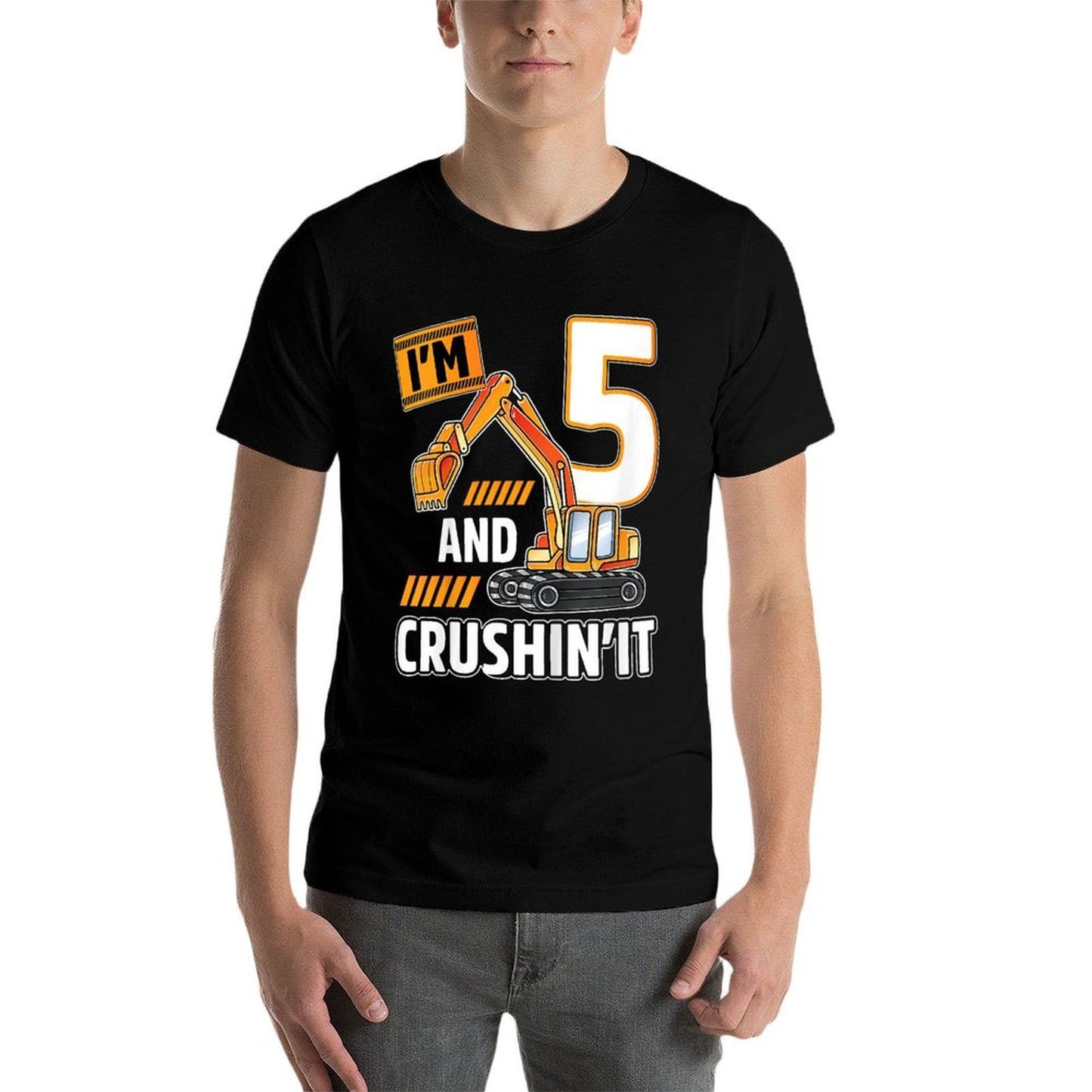 Kids 5 Year Old Vehicles Construction Excavator Birthday 5th  Affordable Price T-Shirt