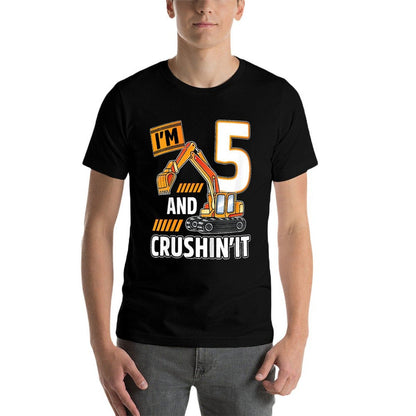 Kids 5 Year Old Vehicles Construction Excavator Birthday 5th  Affordable Price T-Shirt