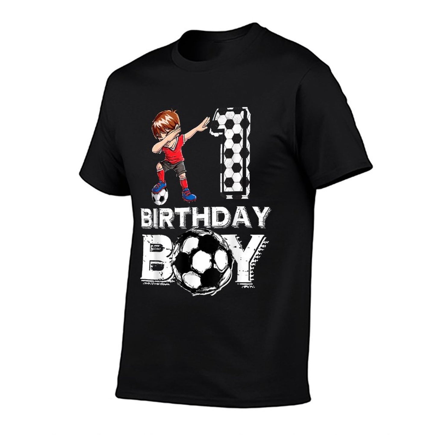 Kids 1 Year Old Birthday Boy Soccer 1st Party Dabbing Boy  Soft T-Shirt