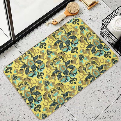Yellow Damask Cats  Dirt-Trapping Bath Mat