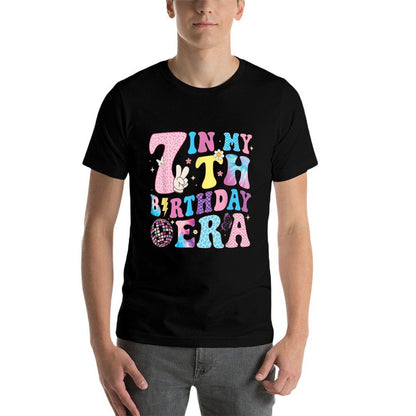 In My 7th Birthday Era Groovy Seven 7 Year Old Bday Girls  Soft T-Shirt