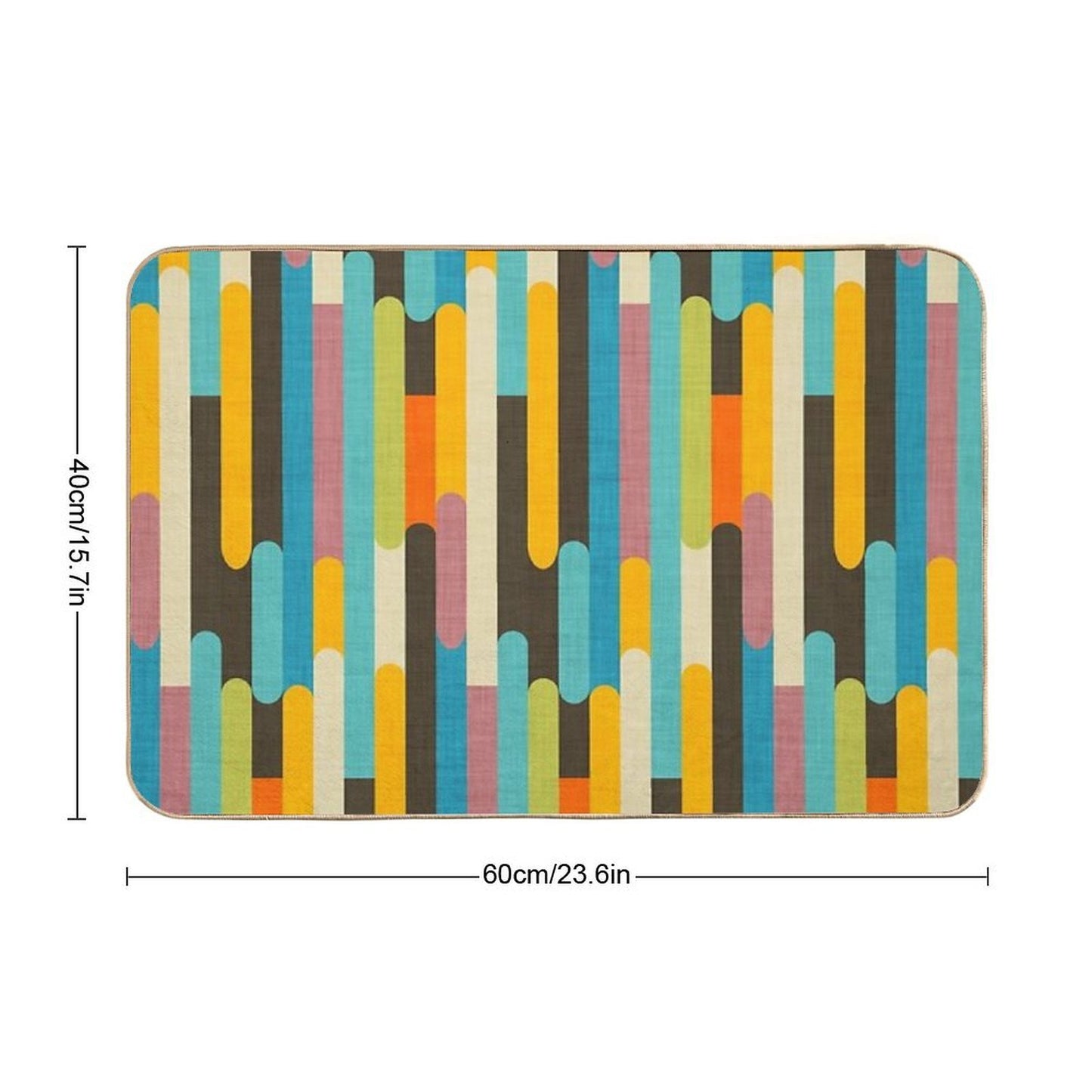 Retro Color Block Popsicle Sticks Blue Durable Bath Mat