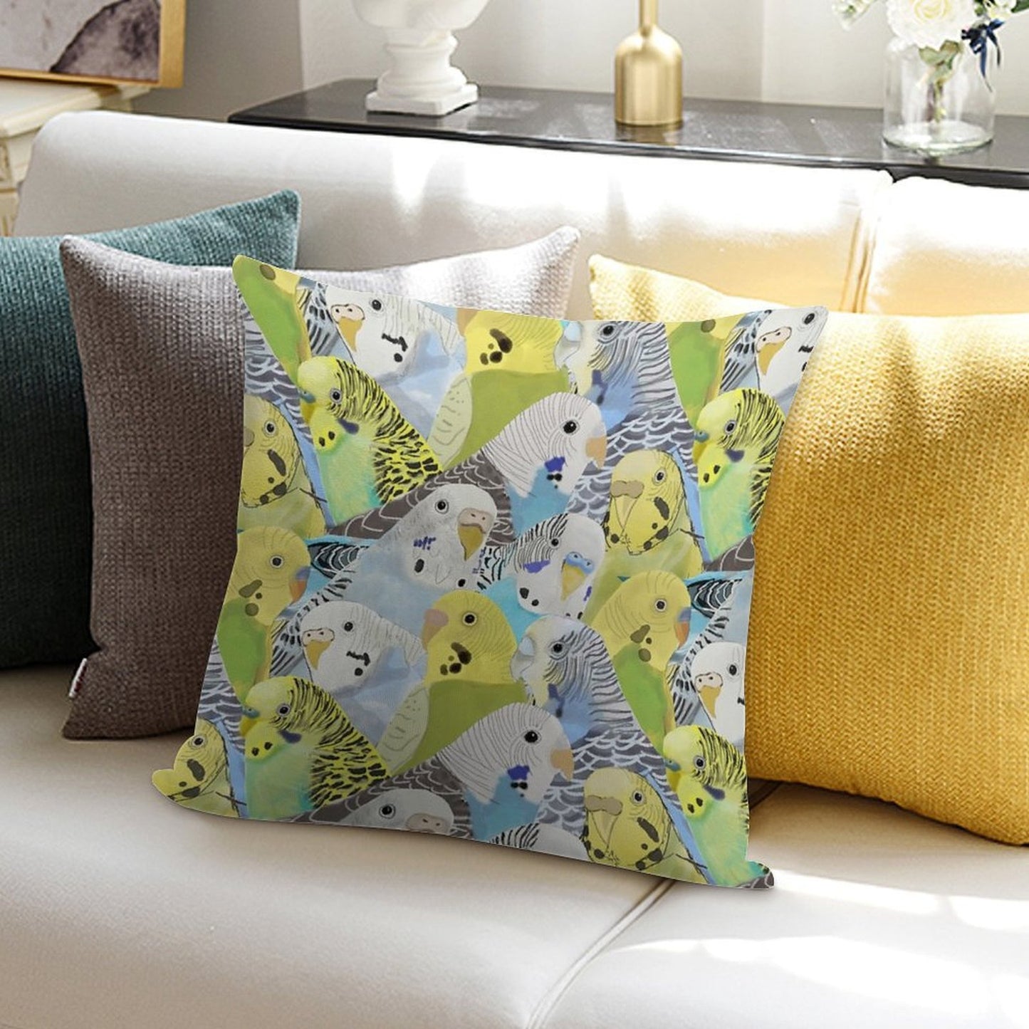 Budgie Parakeets Soft Fade-Resistant Throw Pillow