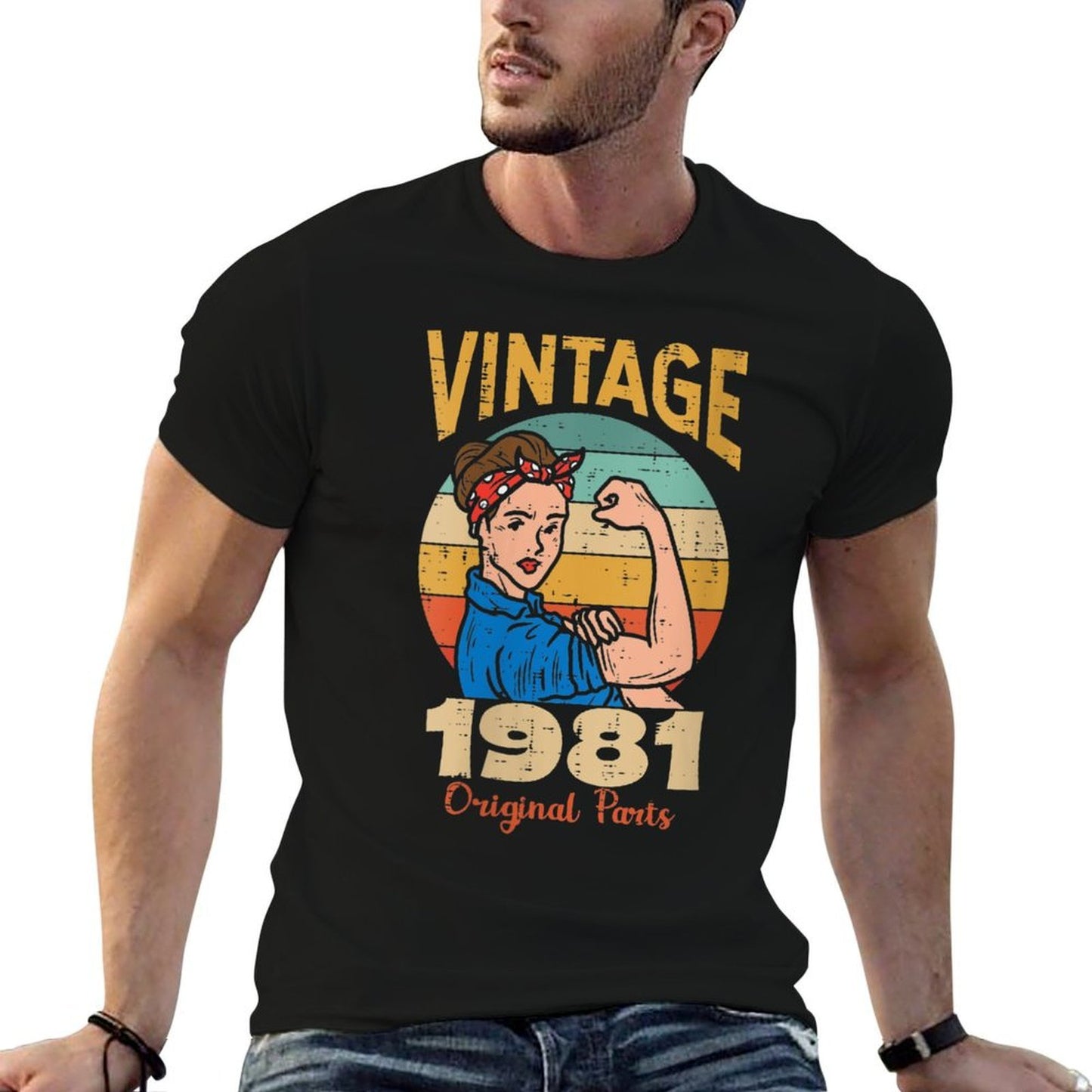 Womens Vintage 1981 Rosie Riveter 40th Birthday Gift For Women  Rolled Sleeves T-Shirt