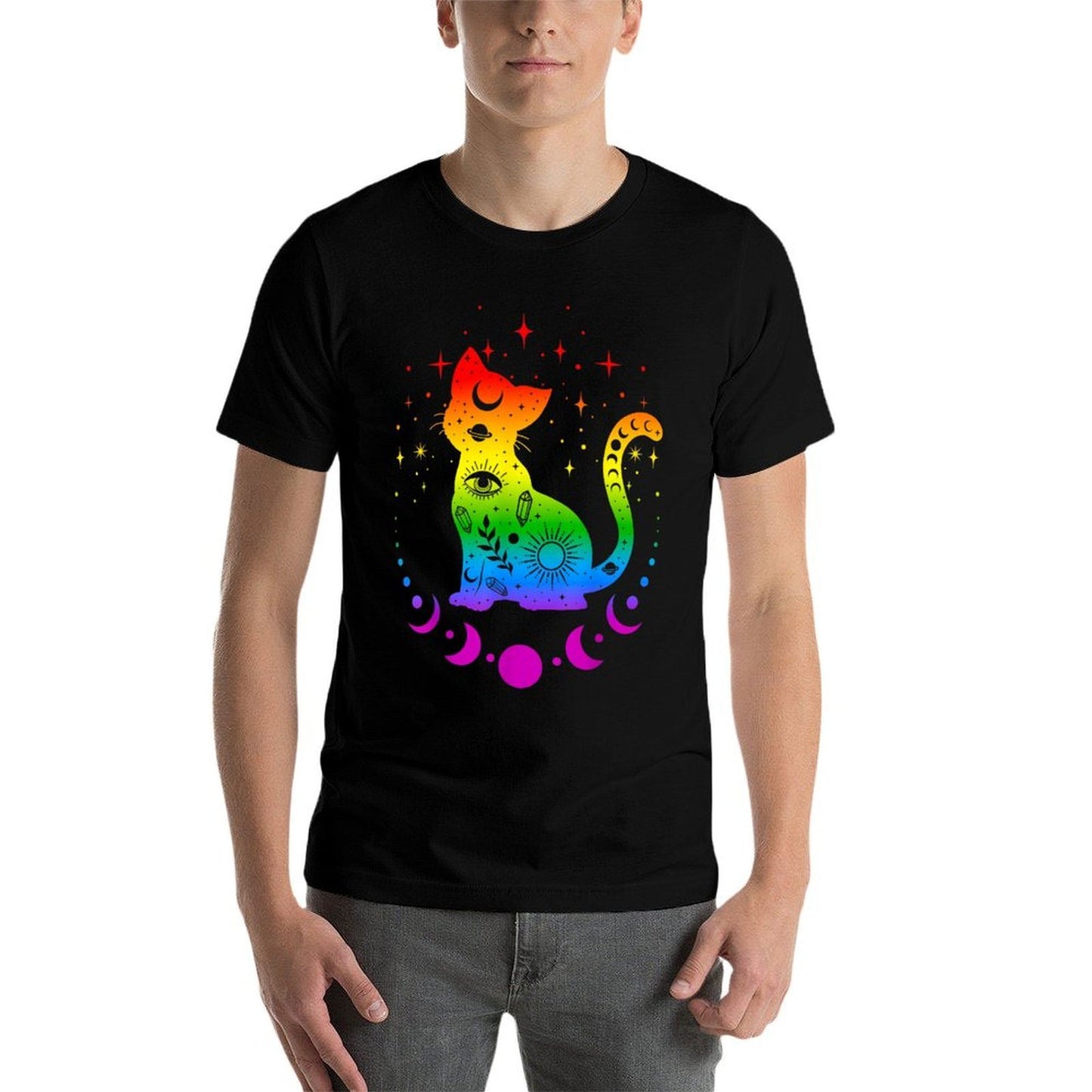 Rainbow Astrology Cat, LGBT Gay Pride  Easy-care T-Shirt