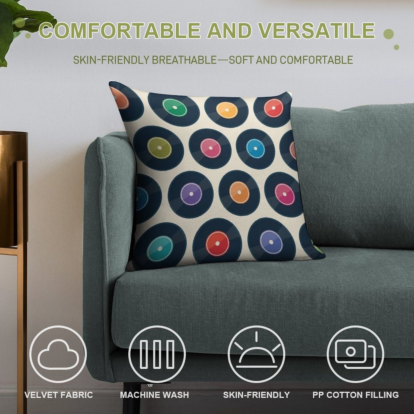 Vinyl Record Collection Soft Shrink-Resistant Throw Pillow