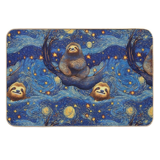 Starry Night of Happy Sloths  Dirt-Trapping Bath Mat