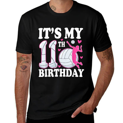 It's My 11th Birthday Volleyball 11 Year Old Girl Birthday  Rolled Sleeves T-Shirt