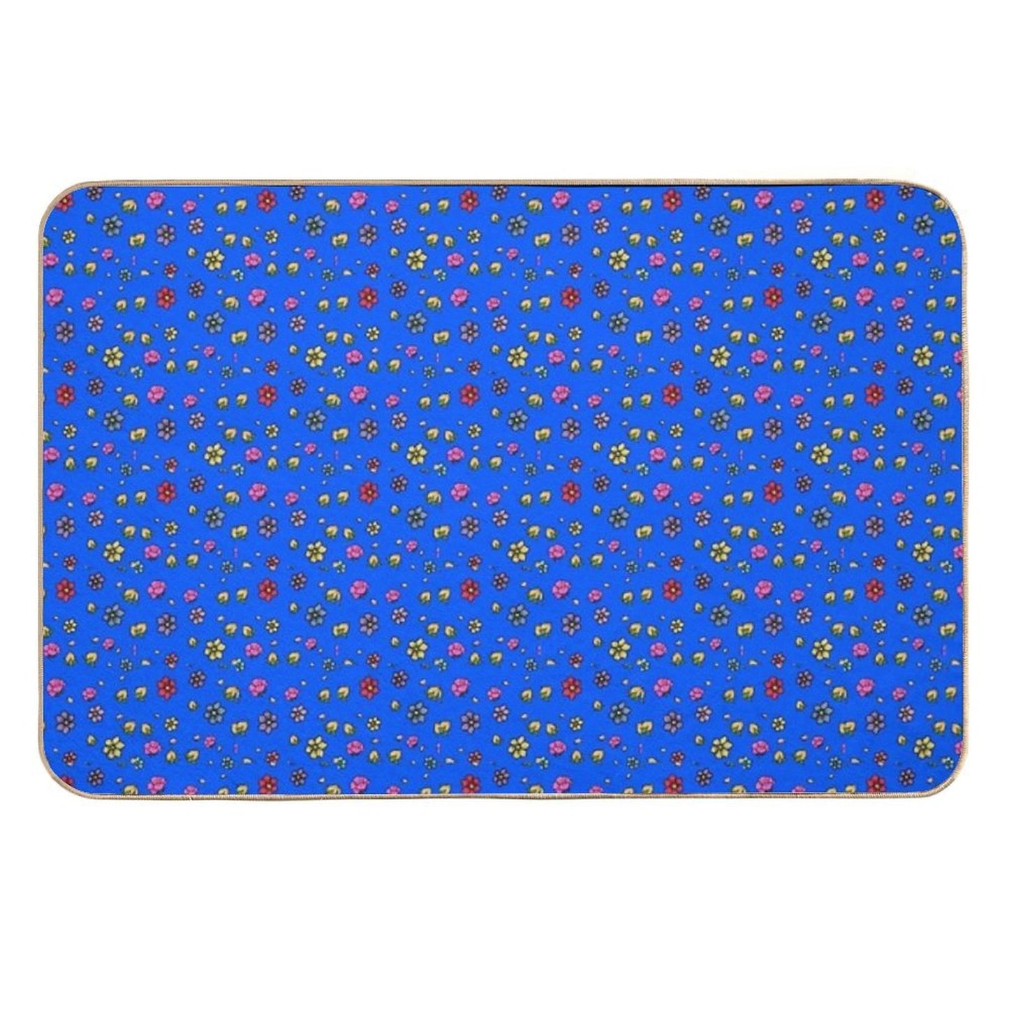Hand-painted Floral Digital Art Print - BLUE Durable Bath Mat