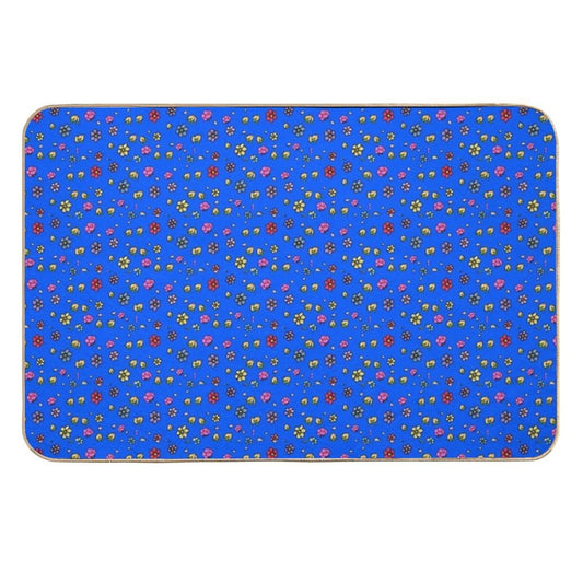 Hand-painted Floral Digital Art Print - BLUE Durable Bath Mat