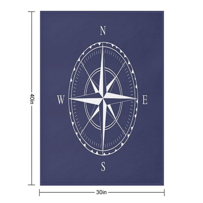 Navy Blue And White Nautical Ships Compass Rose Quick-dry Throw Blanket