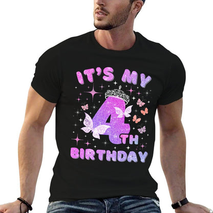 Kids 4 Year Old Princess Butterfly Its My 4th Birthday Girls Premium  Graphic-printed T-Shirt