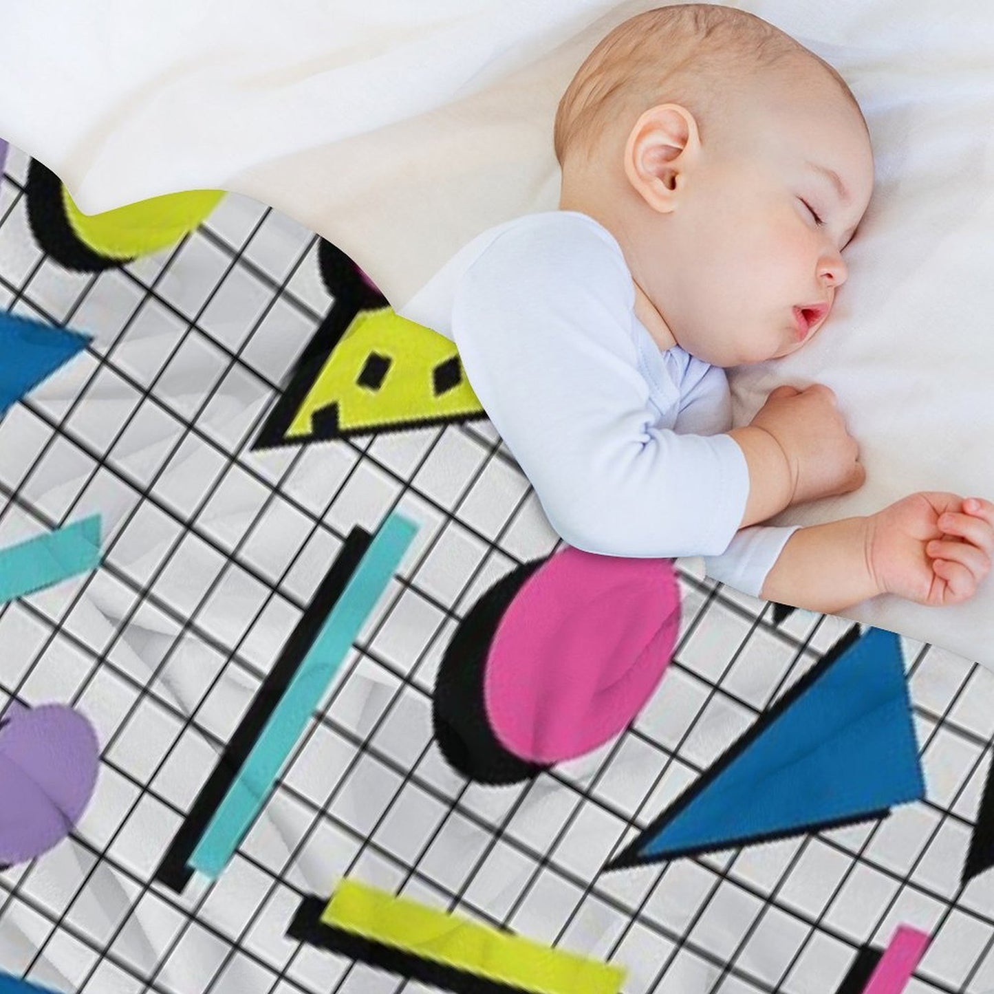 Totally Tubular! Retro 80s Memphis Style Inspired Geometric Print Plush Throw Blanket