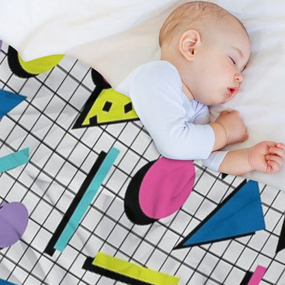 Totally Tubular! Retro 80s Memphis Style Inspired Geometric Print Plush Throw Blanket