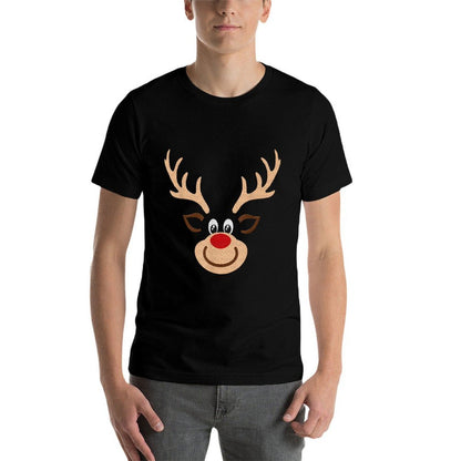 Reindeer Face Deer  Red Nose Brown Christmas  Tagless Design T-Shirt
