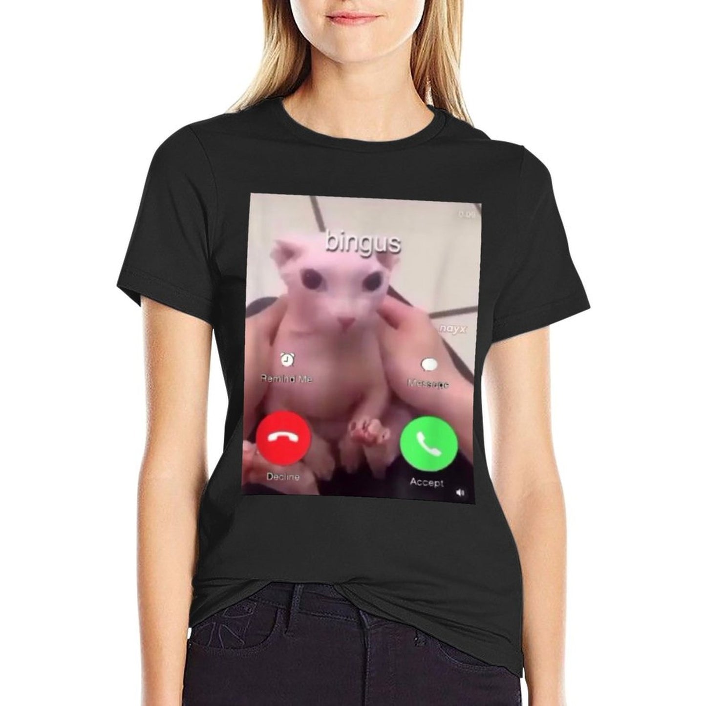 Bingus Is Calling Hairless Sphinx Cat Bingus Cat Meme  Relaxed-fit T-Shirt