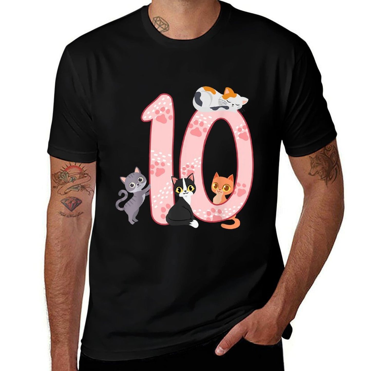 10th Birthday Girl Cat Outfit 10 Years Old  Heathered Texture T-Shirt