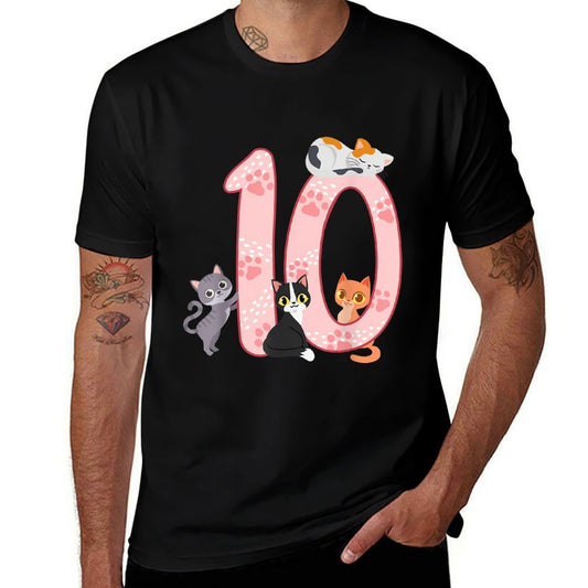 10th Birthday Girl Cat Outfit 10 Years Old  Heathered Texture T-Shirt