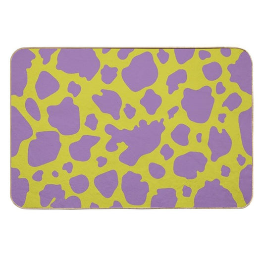 Cow Print - Neon Green & Violet Durable Bath Mat