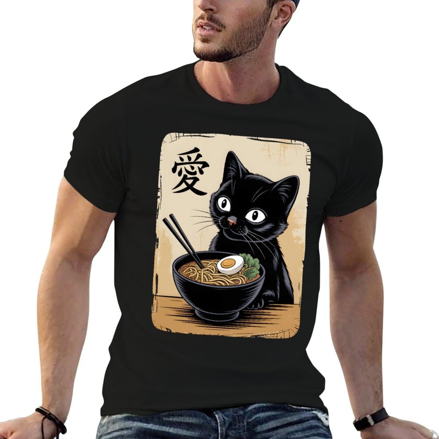 Funny Kawaii Anime Cat Ramen Graphic Japanese  Quick-drying T-Shirt