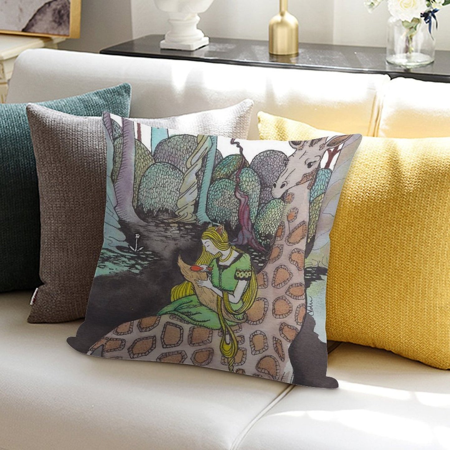 Giraffe And Foxchild Soft Fade-Resistant Throw Pillow