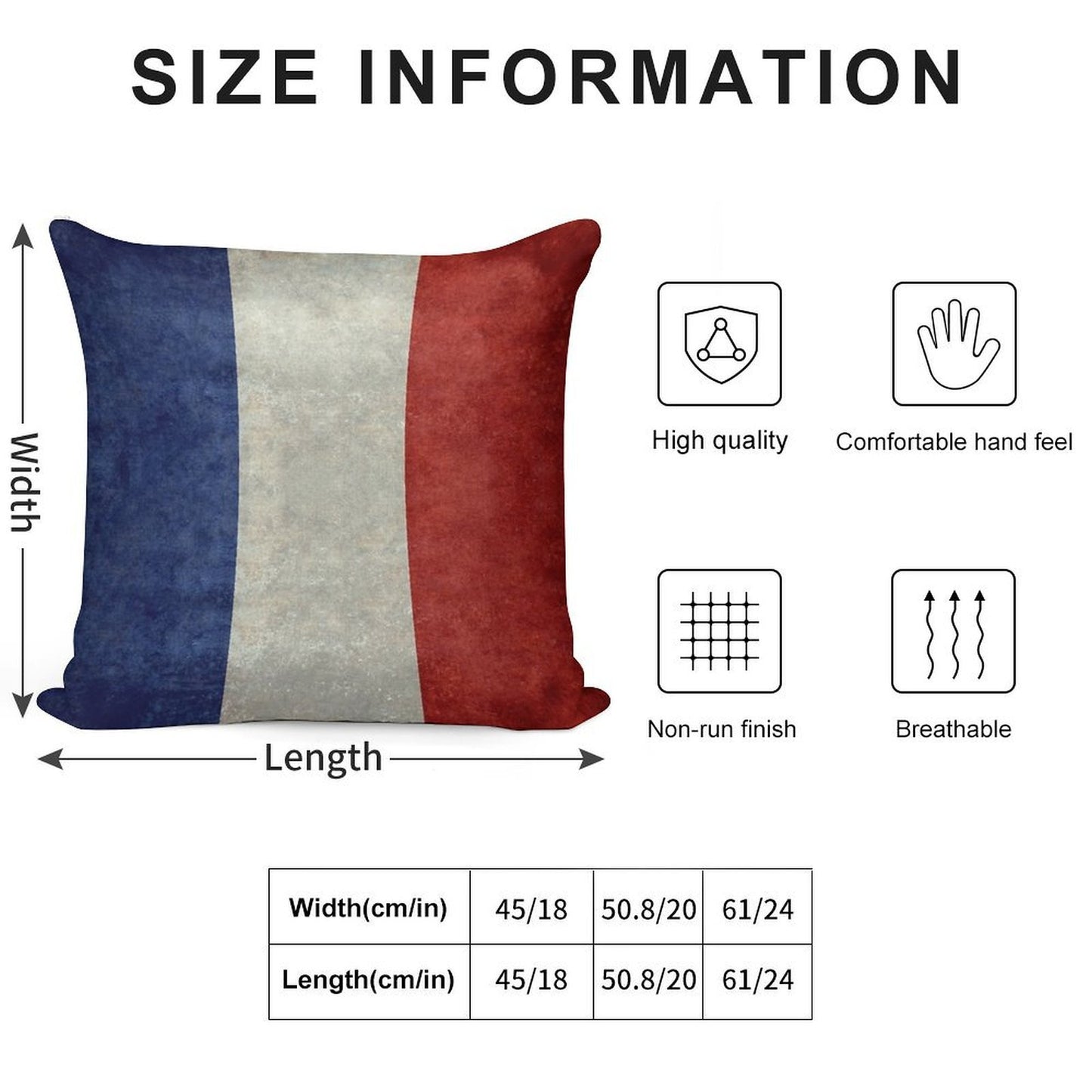 Flag of France, Vintage Retro Style Soft Easy Maintenance Throw Pillow
