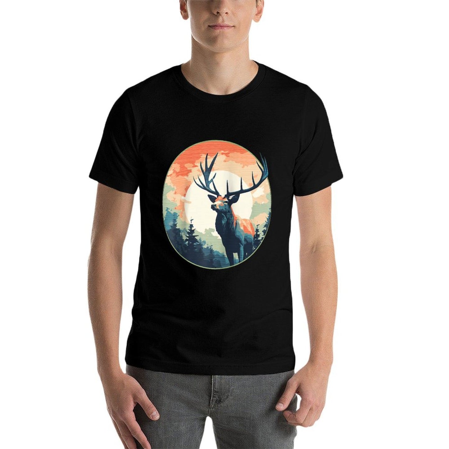 Lunar Stag Silhouette Twilight in The Wilderness Raglan Baseball  Odor-resistant T-Shirt