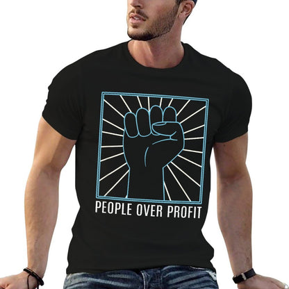 Sage Styles Unisex-Adults People Over Profit Raised Fist - Black, Small - - Crew Neck - Modern Graphic Casual - Cotton, Polyeste  Fade-proof Color T-Shirt