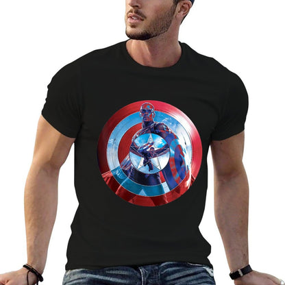 Marvel Captain America 4 Brave New World Shield Reflection  Rolled Sleeves T-Shirt