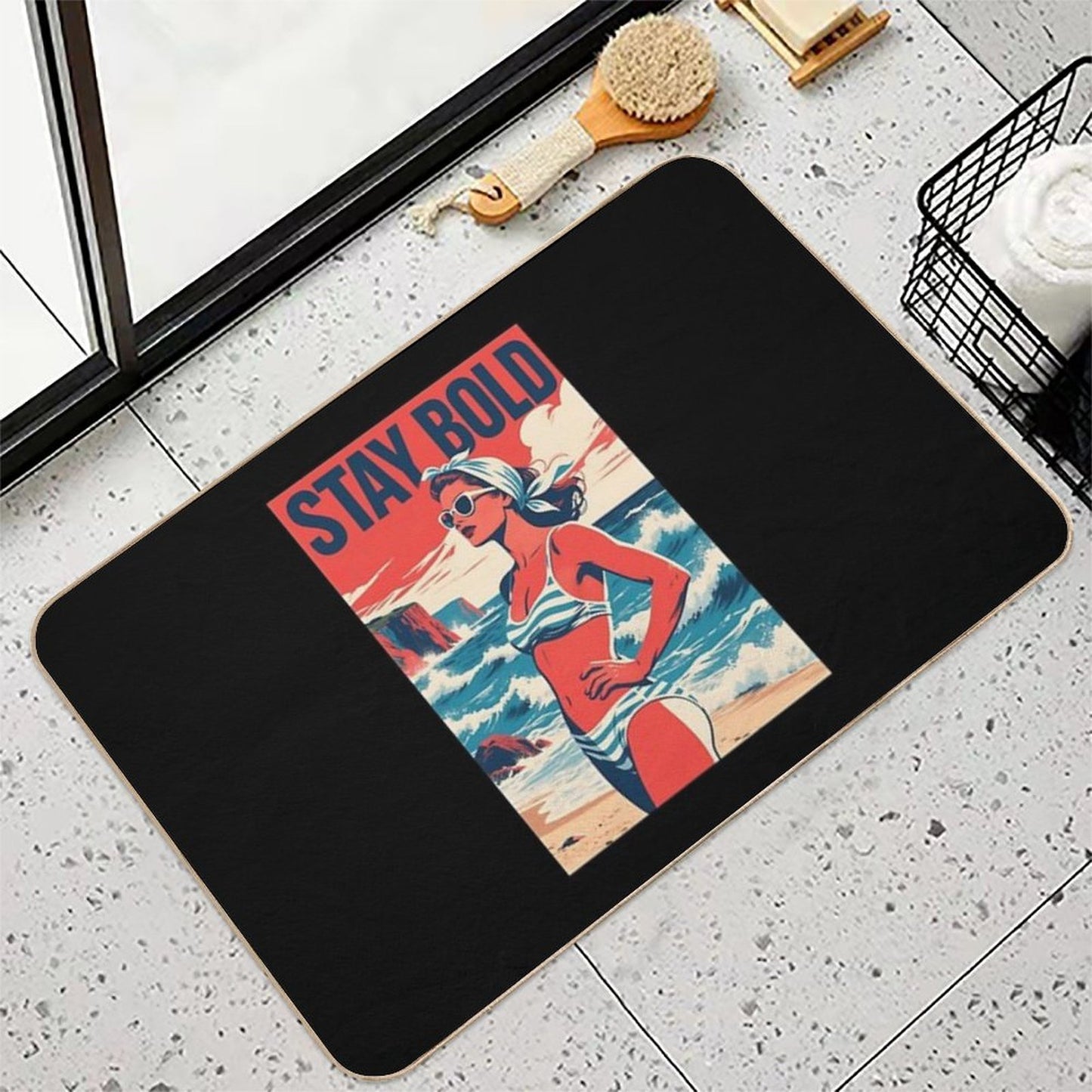 Stay Bold – Retro Beach Woman Hope Propaganda  Pet-Safe Bath Mat
