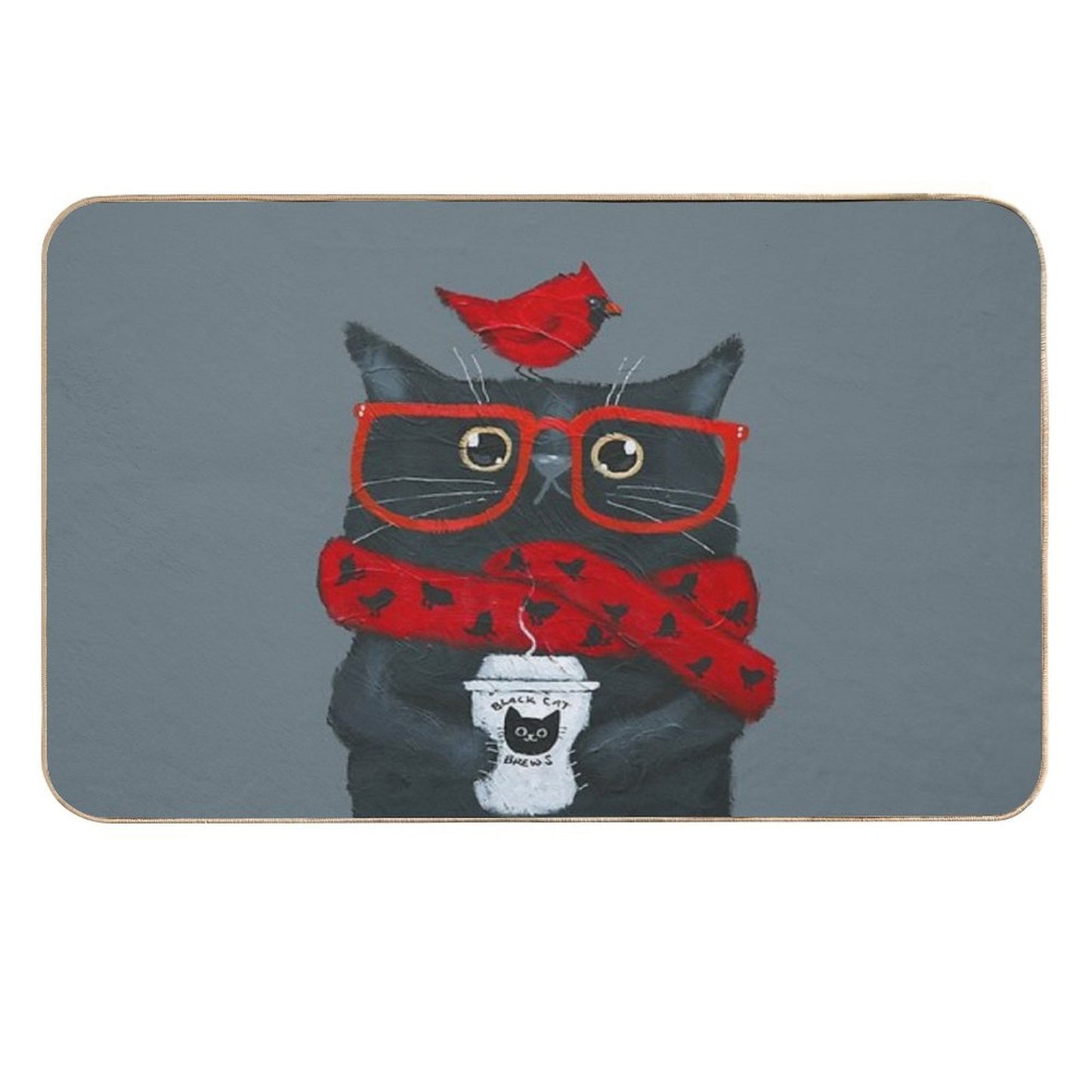 Morning Coffee With A Cardinal  Absorbent Bath Mat