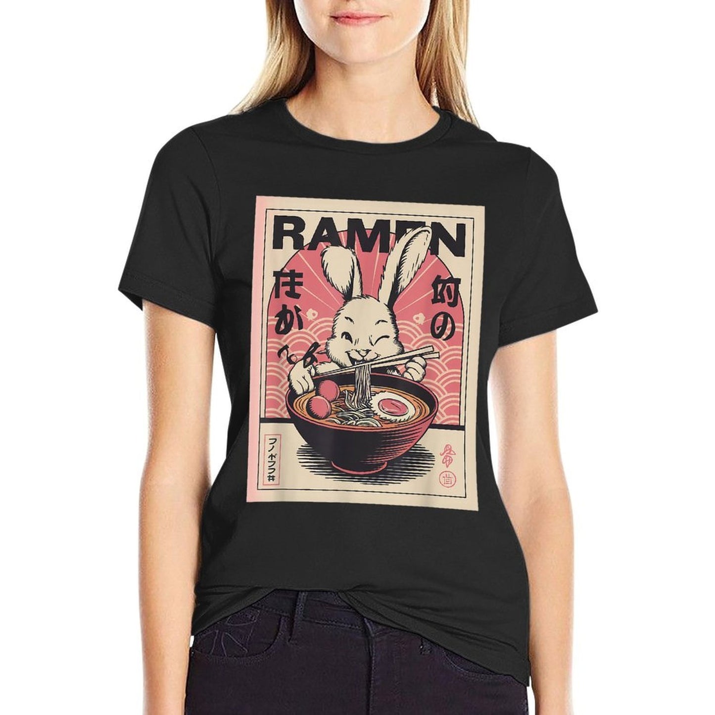 Anime Rabbit Manga Kawaii Otaku Neko Japanese Ramen Rabbit  Durable T-Shirt