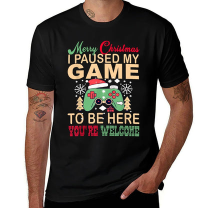 I Paused My Game to Be Here Christmas  Ribbed Collar T-Shirt