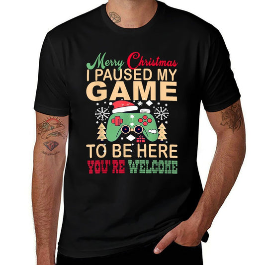 I Paused My Game to Be Here Christmas  Ribbed Collar T-Shirt