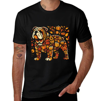 Autumn Pumpkin Fall English Bulldog Thanksgiving Womens Mens  Trendy Pattern T-Shirt