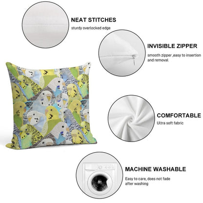 Budgie Parakeets Soft Fade-Resistant Throw Pillow