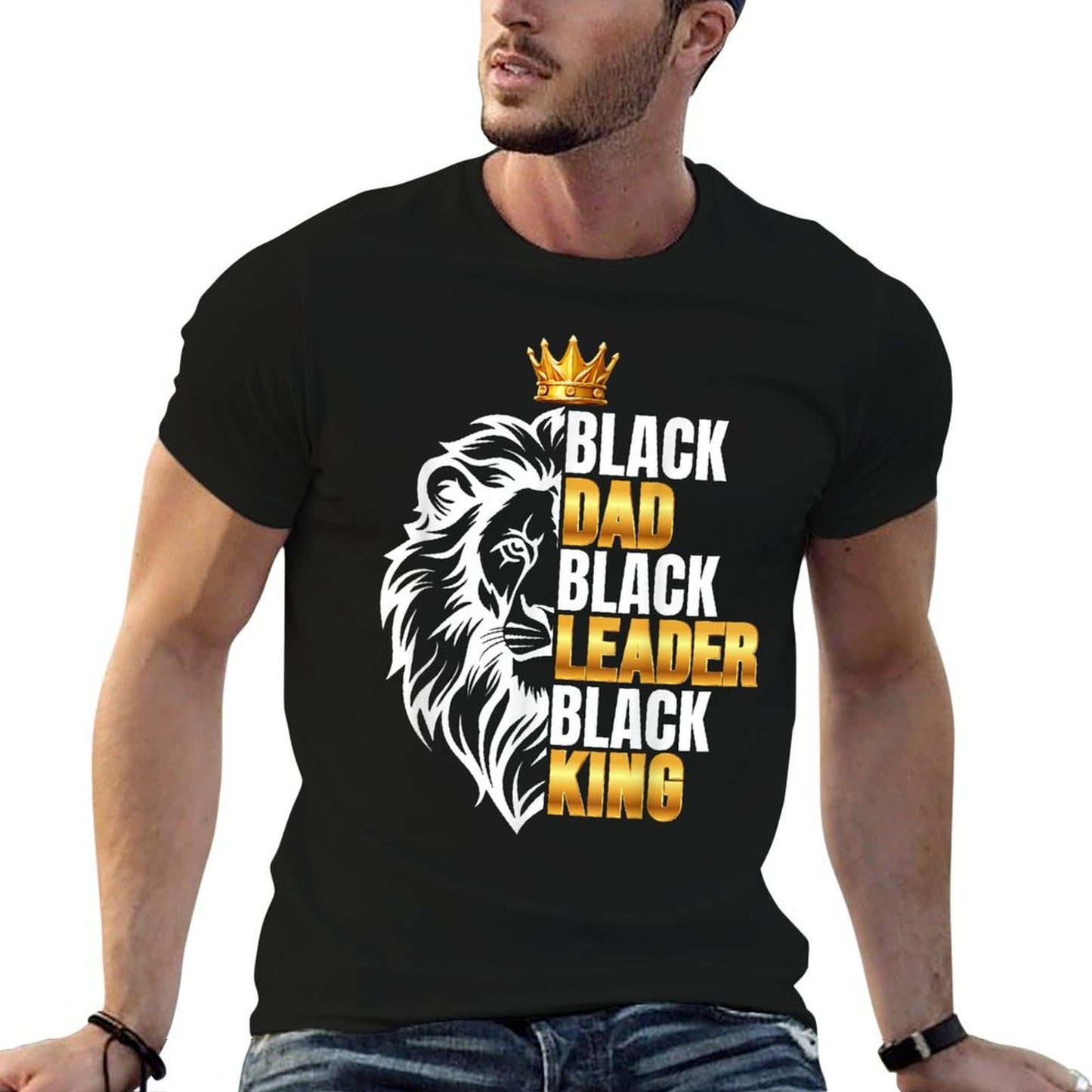 Black Men African Lion Father Day Dad Leader Black King  Relaxed-fit T-Shirt